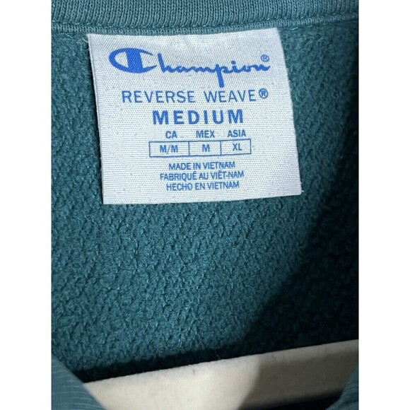 Champion Unisex Reverse Weave Sweatshirt Jacket Teal 1/4 Zip Medium Cotton - Picture 6 of 9